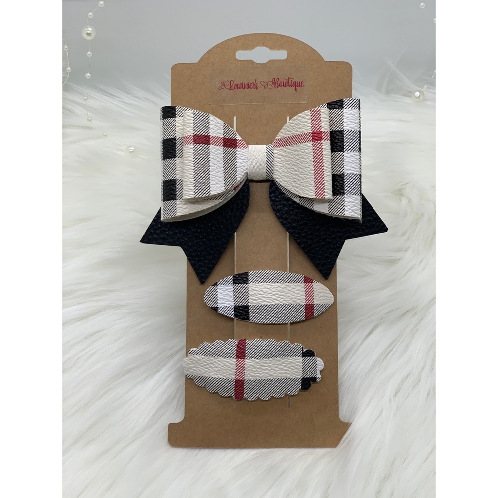 Plaid bow and snap clip set